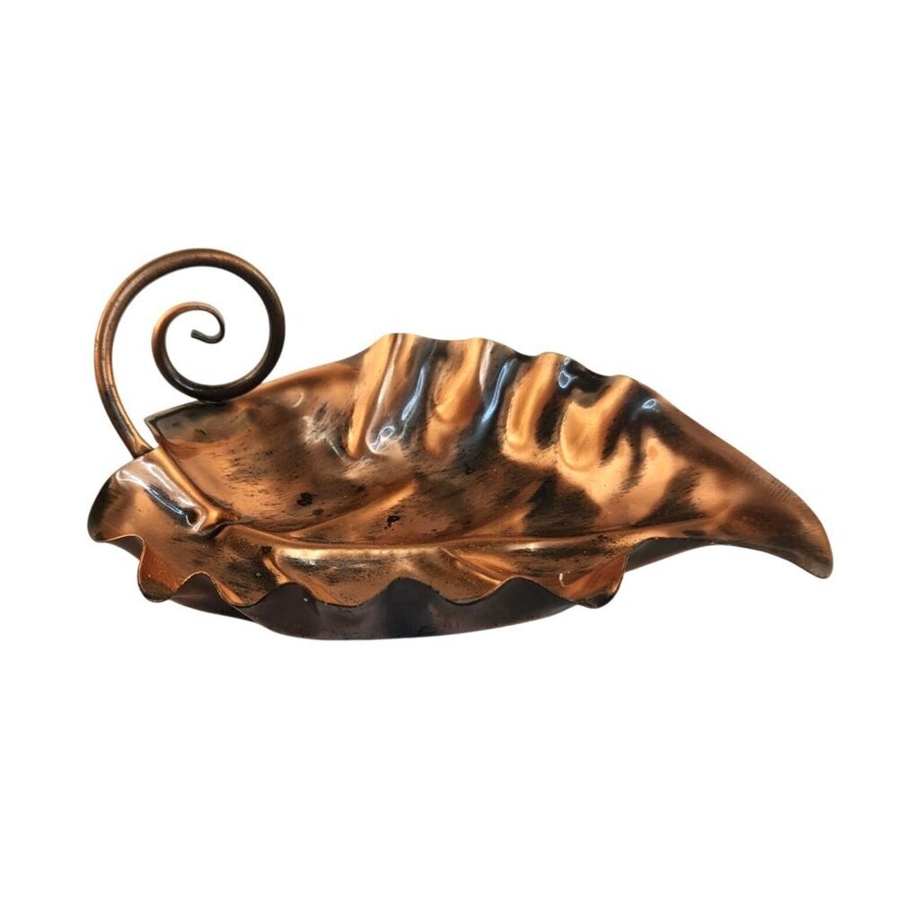 Vintage Gregoryian Copper Leaf-Shaped Dish With Handle Made In U.S.A. Decorative